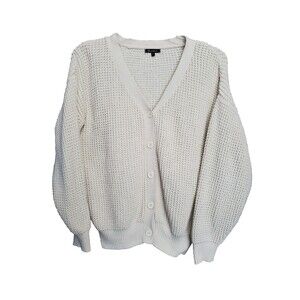 Qualfort Women's Off-White Cotton Chunky-Knit Button-Up Cardigan Size Medium